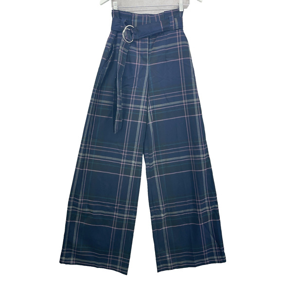 NY & Co 7th Ave Pants - NY & Co 7th Ave 28x33 Women 2 Navy Pink Plaid Pants High Waist Wide Leg Academia